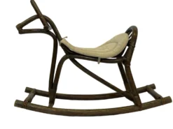 Cheval à bascule en bambou et rotin du milieu du siècle, design années 60 pour enfants