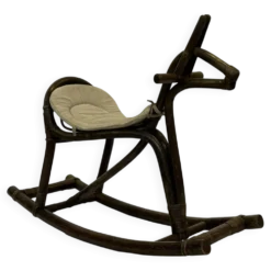 Cheval à bascule en bambou et rotin du milieu du siècle, design années 60 pour enfants