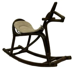 Cheval à bascule en bambou et rotin du milieu du siècle, design années 60 pour enfants