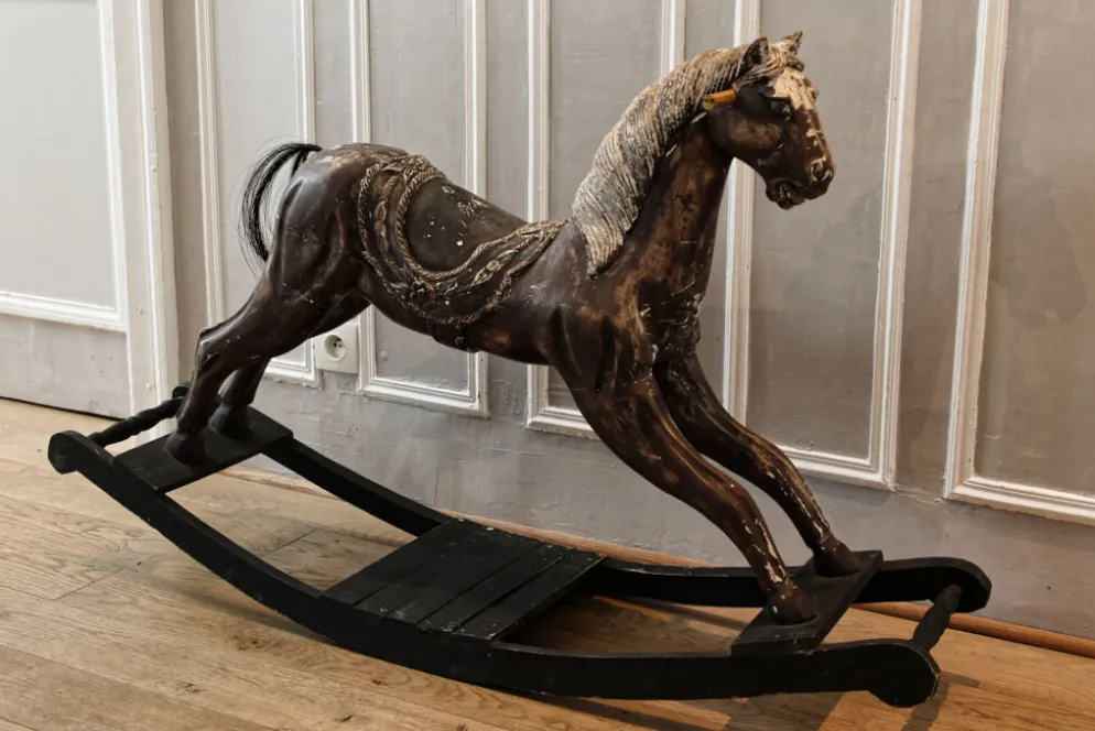 Cheval à bascule en bois, cheval de manège du XIXème siècle