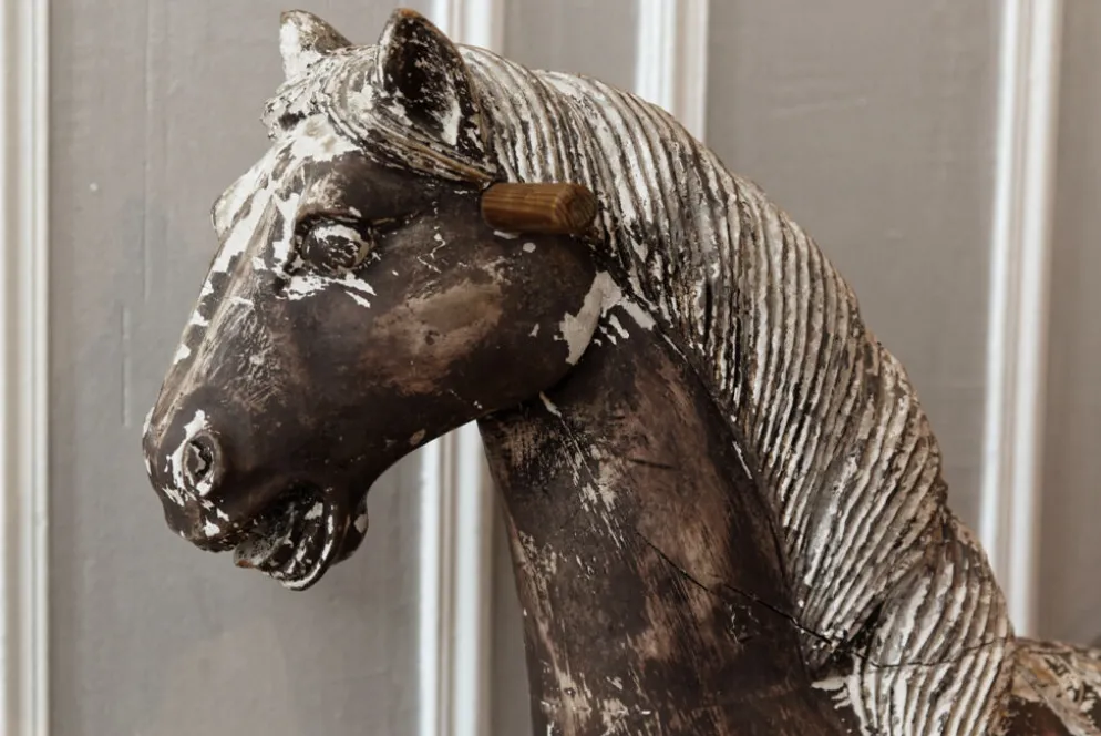 Cheval à bascule en bois, cheval de manège du XIXème siècle