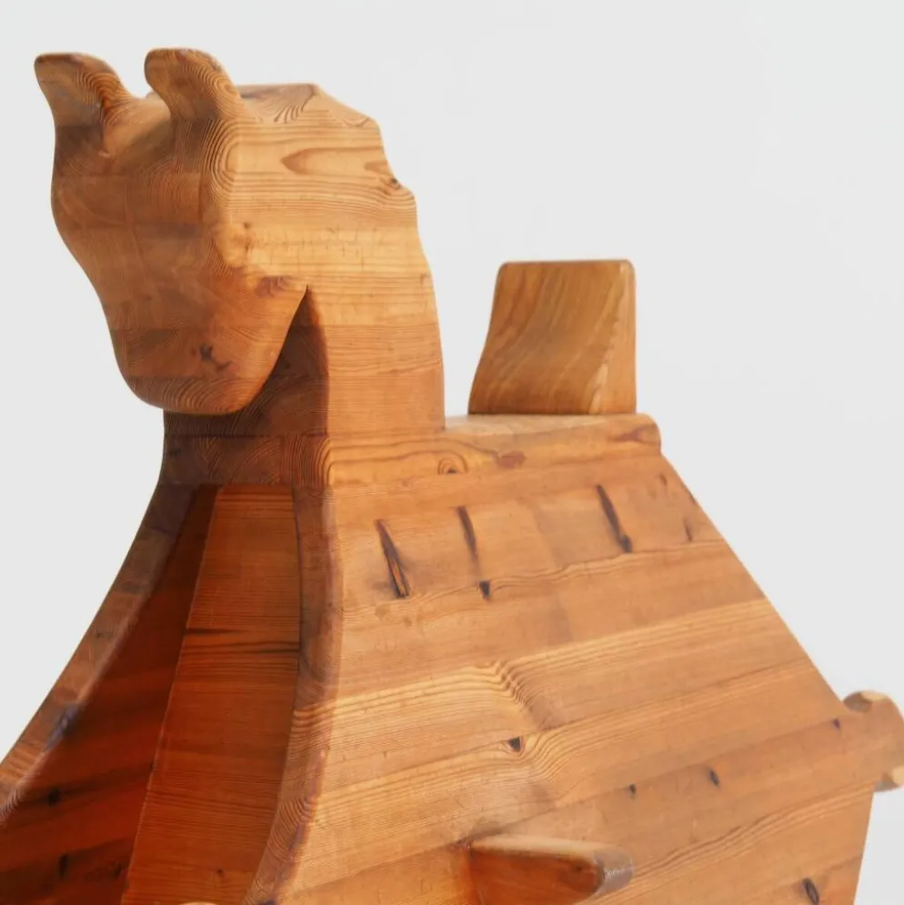 Cheval à bascule en pin massif des années 1970, jouet pour enfant