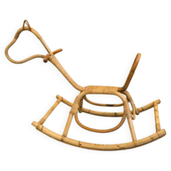 Cheval à bascule en rotin et bambou vintage 1960/70