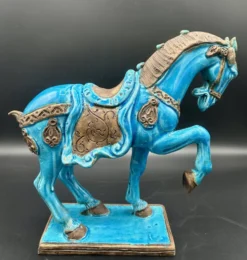 Cheval en céramique émaillée craquelée vintage