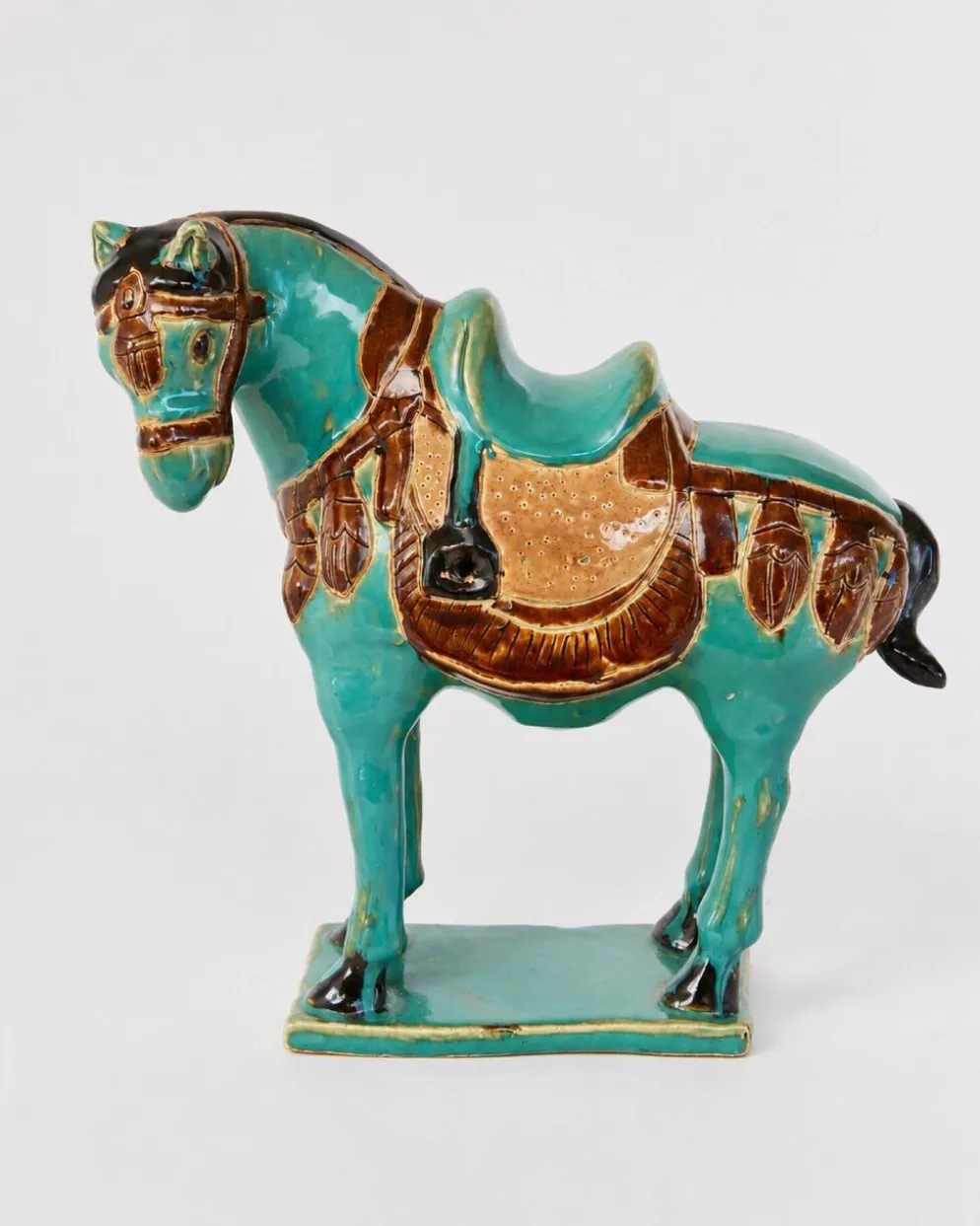 Cheval vintage en Ceramique émaillée turquoise