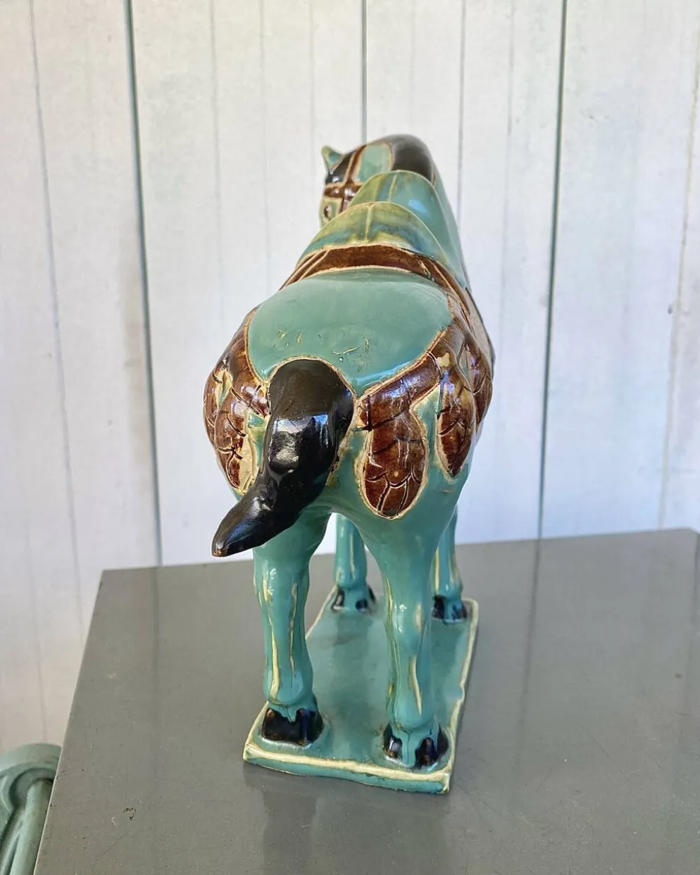 Cheval vintage en Ceramique émaillée turquoise