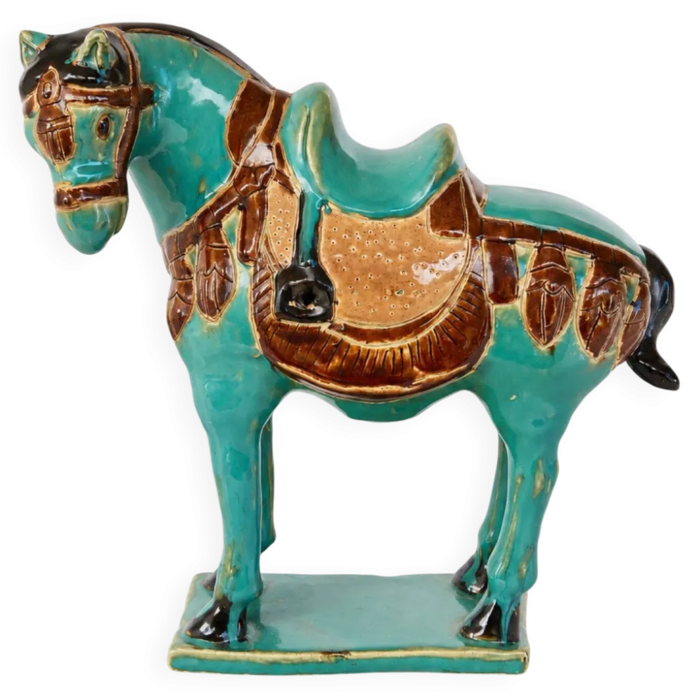 Cheval vintage en Ceramique émaillée turquoise