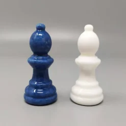 Échiquier en albâtre Volterra italien vintage des années 1970 - bleu cobalt et blanc