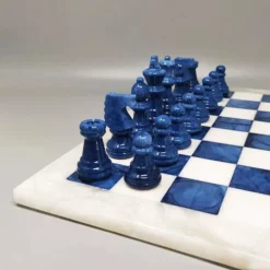 Échiquier en albâtre Volterra italien vintage des années 1970 - bleu cobalt et blanc