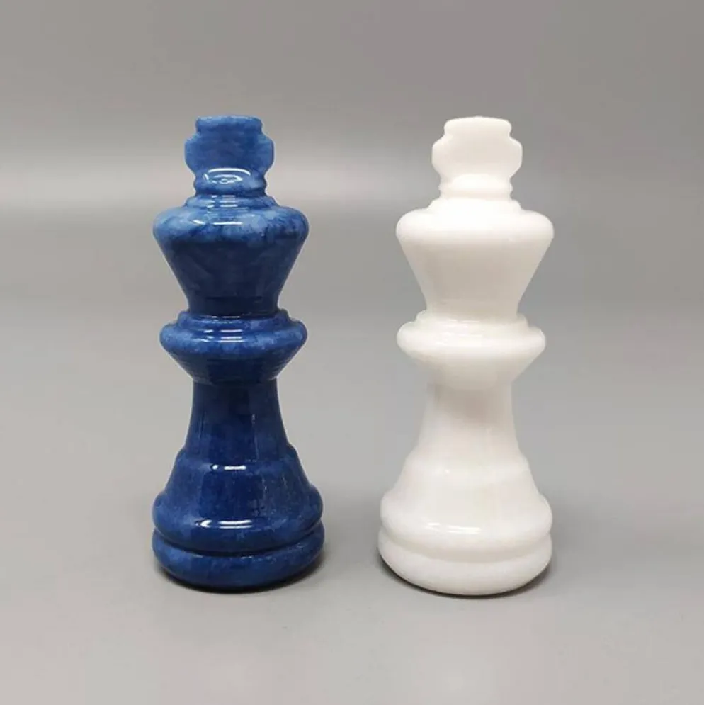Échiquier en albâtre Volterra italien vintage des années 1970 - bleu cobalt et blanc