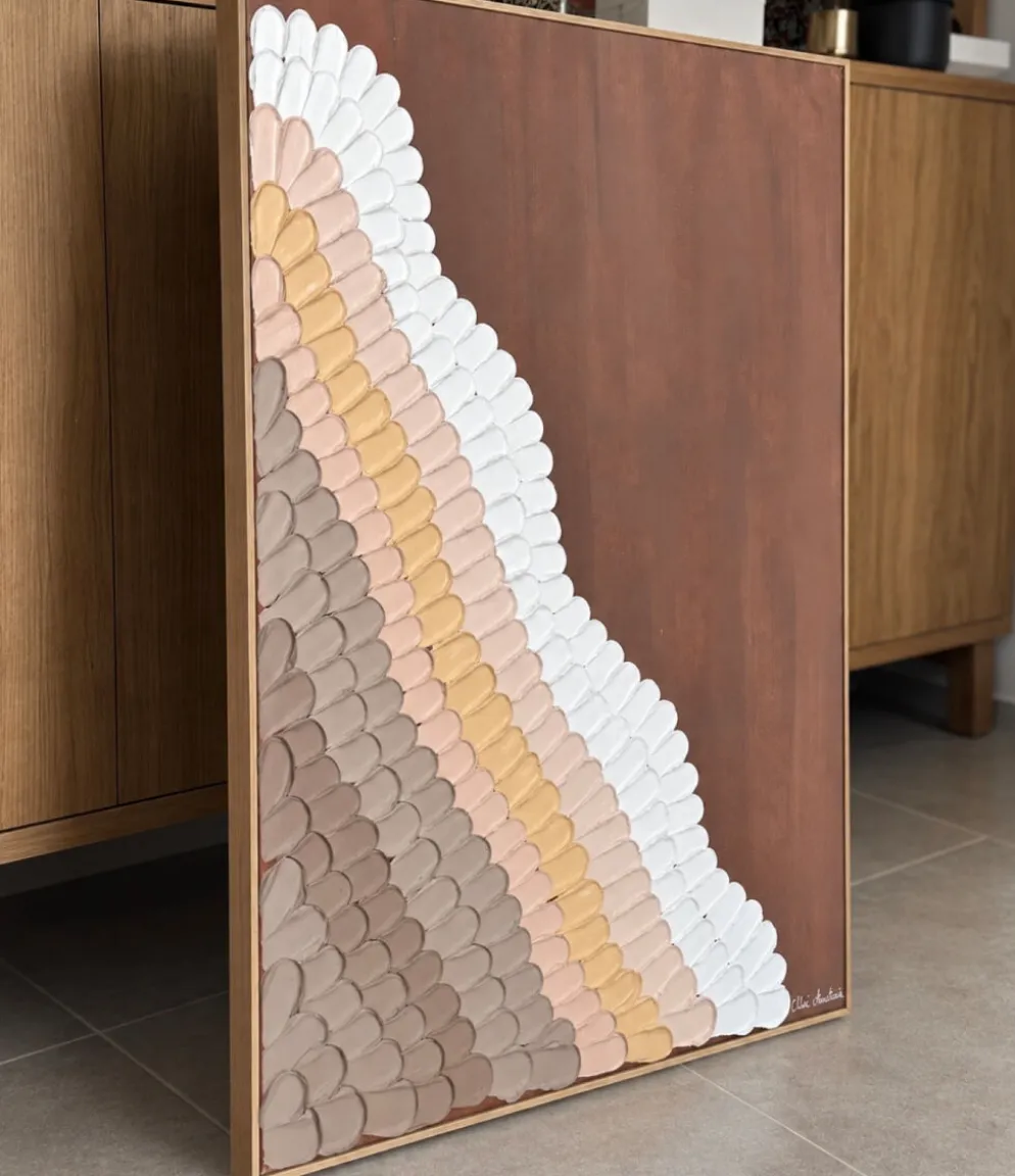 Chocolat d’or Œuvre Texturée Originale 60x80cm Fait Main en France