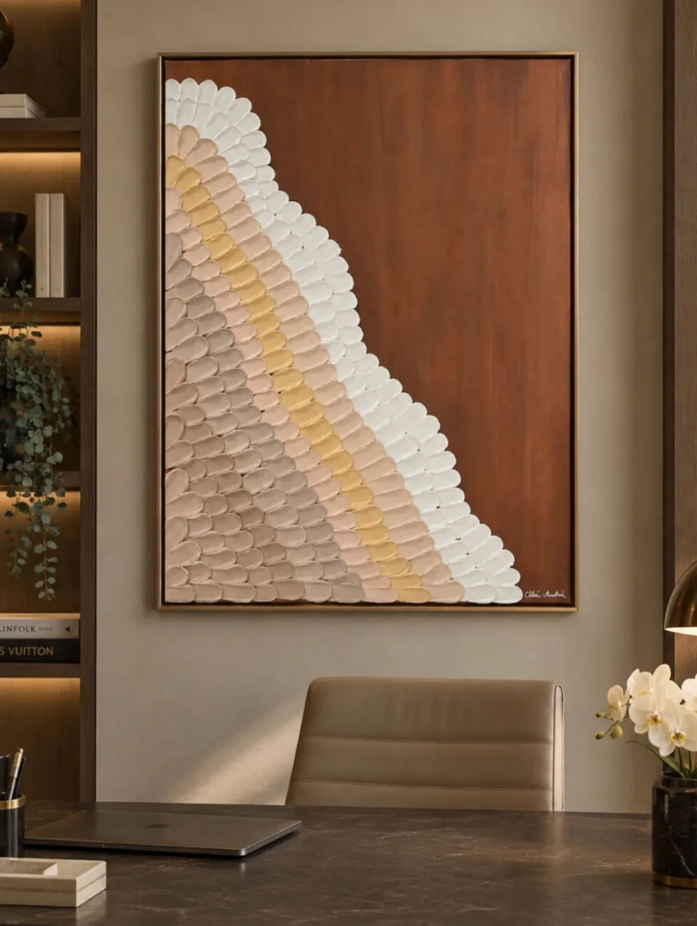 Chocolat d’or Œuvre Texturée Originale 60x80cm Fait Main en France