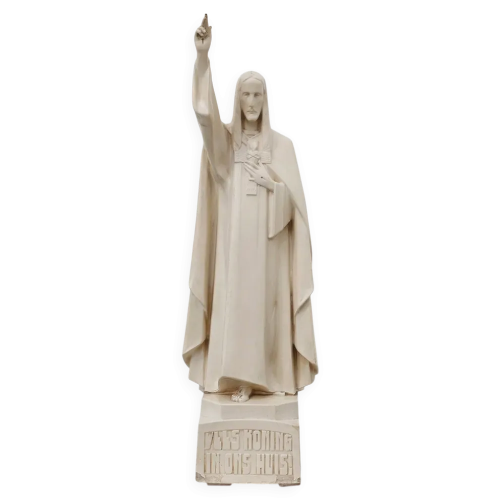 « Christ Roi dans notre maison » Statue en plâtre, Belgique, vers 1920