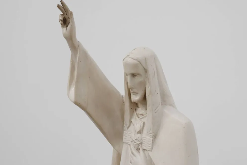 « Christ Roi dans notre maison » Statue en plâtre, Belgique, vers 1920