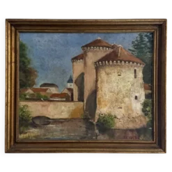 Château de Bourg-Archambault – Huile sur toile datée 1885 – Monogramme