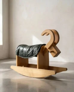 Chèvre à bascule en bois vintage des années 1960