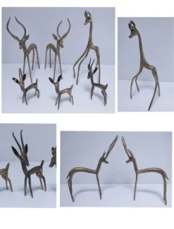 cinq sculptures gazelles antilopes girafe laiton vintage