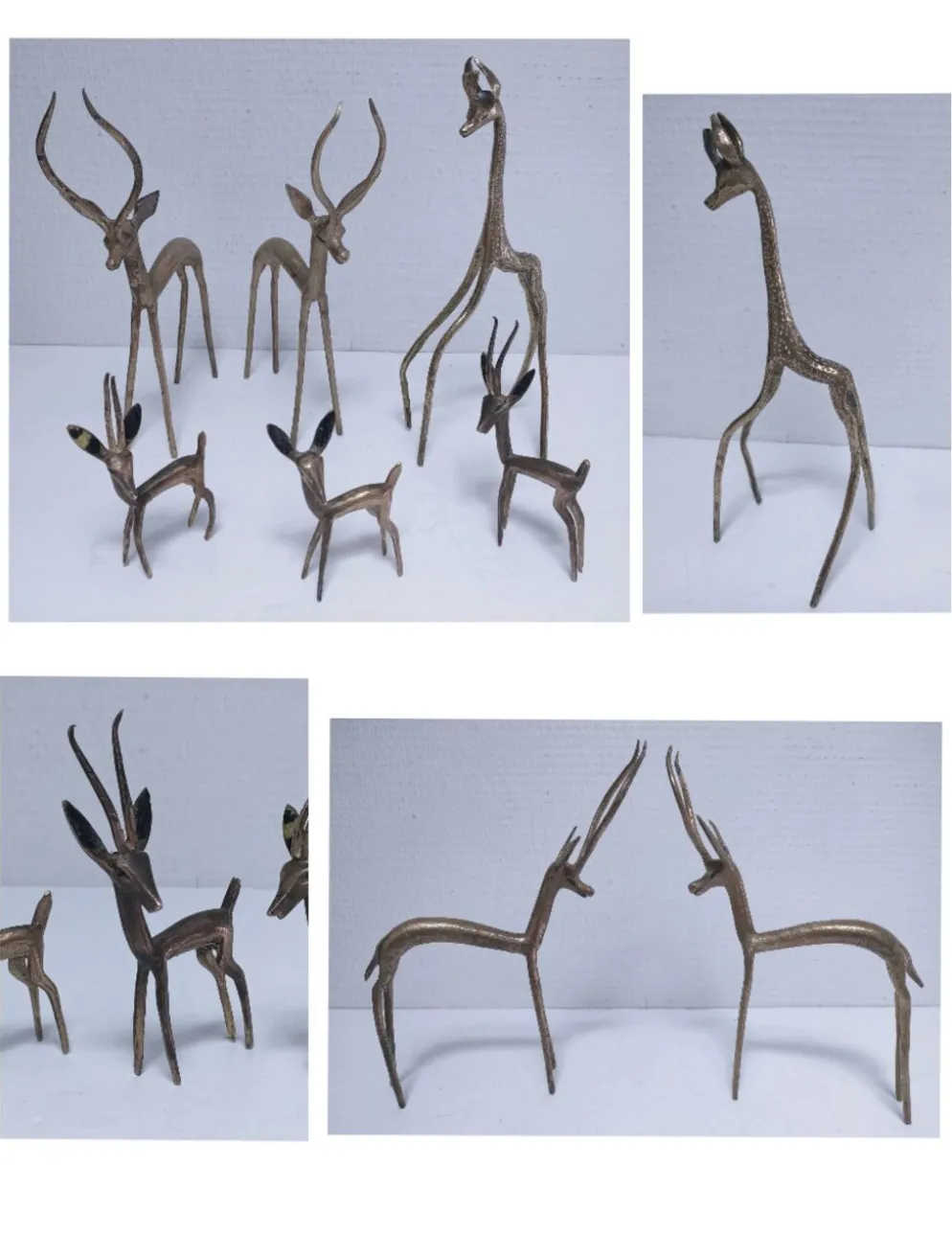 cinq sculptures gazelles antilopes girafe laiton vintage