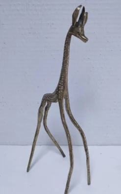 cinq sculptures gazelles antilopes girafe laiton vintage