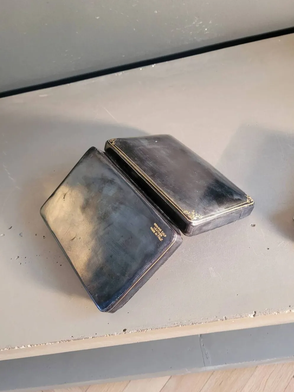 Coffret ancien de jeux de cartes FFB en cuir véritable