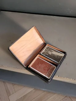 Coffret ancien de jeux de cartes FFB en cuir véritable