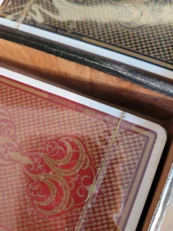 Coffret ancien de jeux de cartes FFB en cuir véritable
