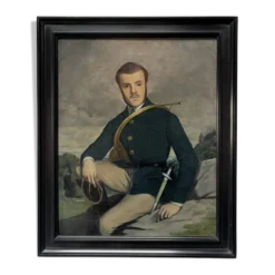 École française début XXe siècle, Portrait d'un chasseur, huile sur toile signée