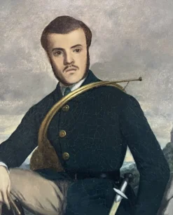 École française début XXe siècle, Portrait d'un chasseur, huile sur toile signée