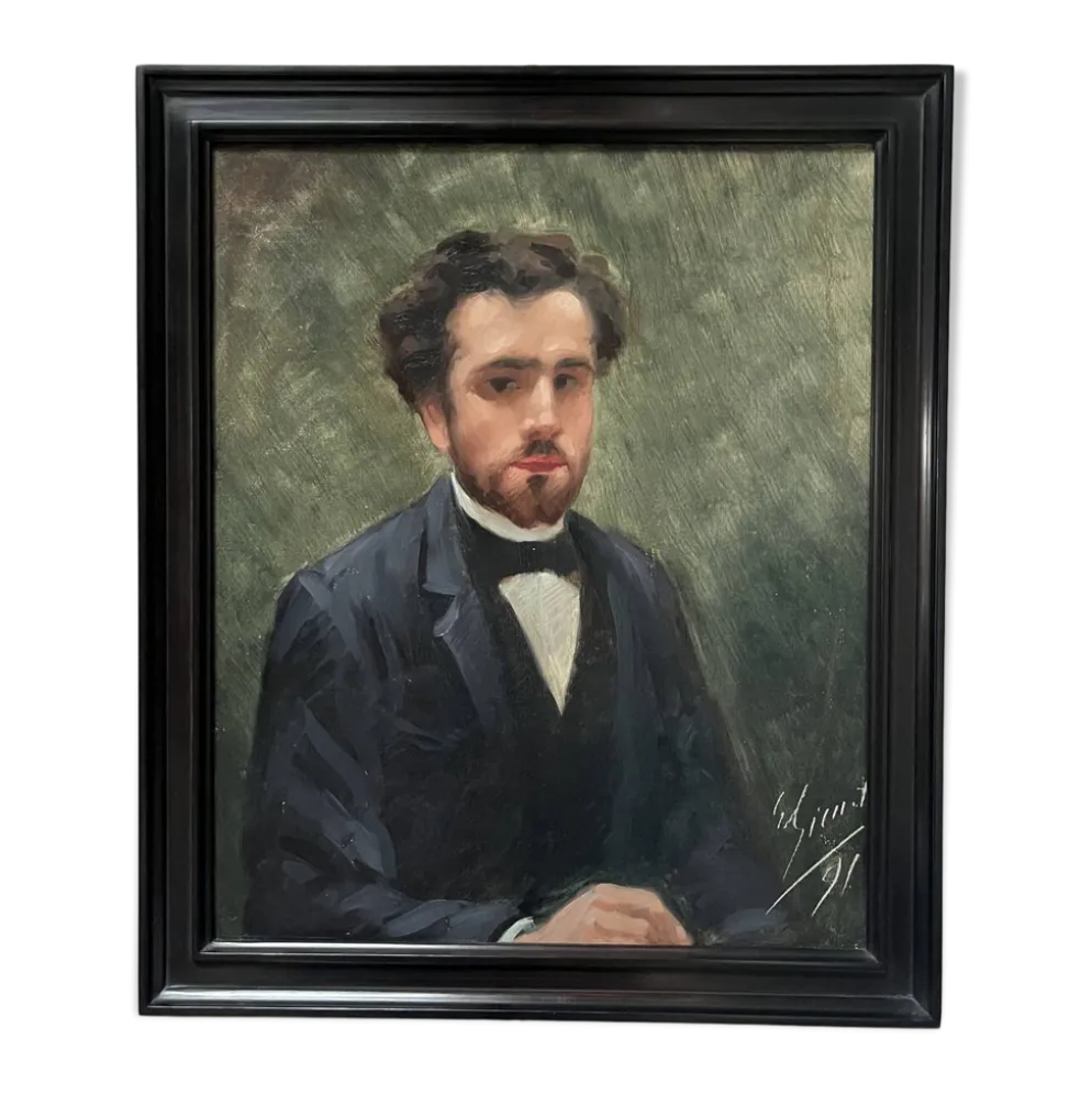 école Française Du XIXe Siècle, Portrait d'Un Jeune Homme, 1891 Huile Sur Toile