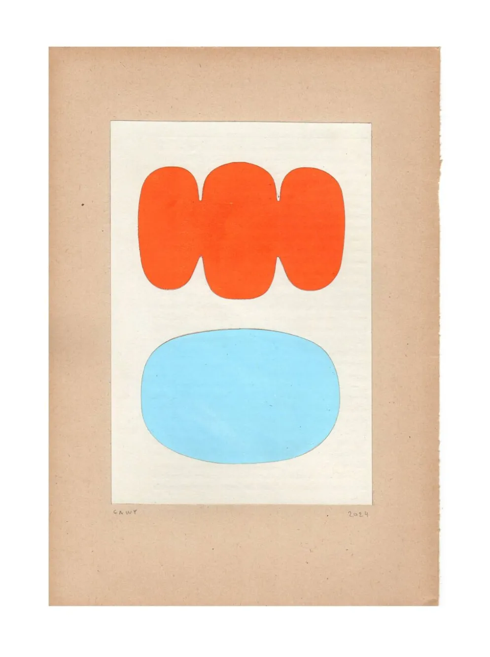Collage abstrait sur papier ancien signé Eawy