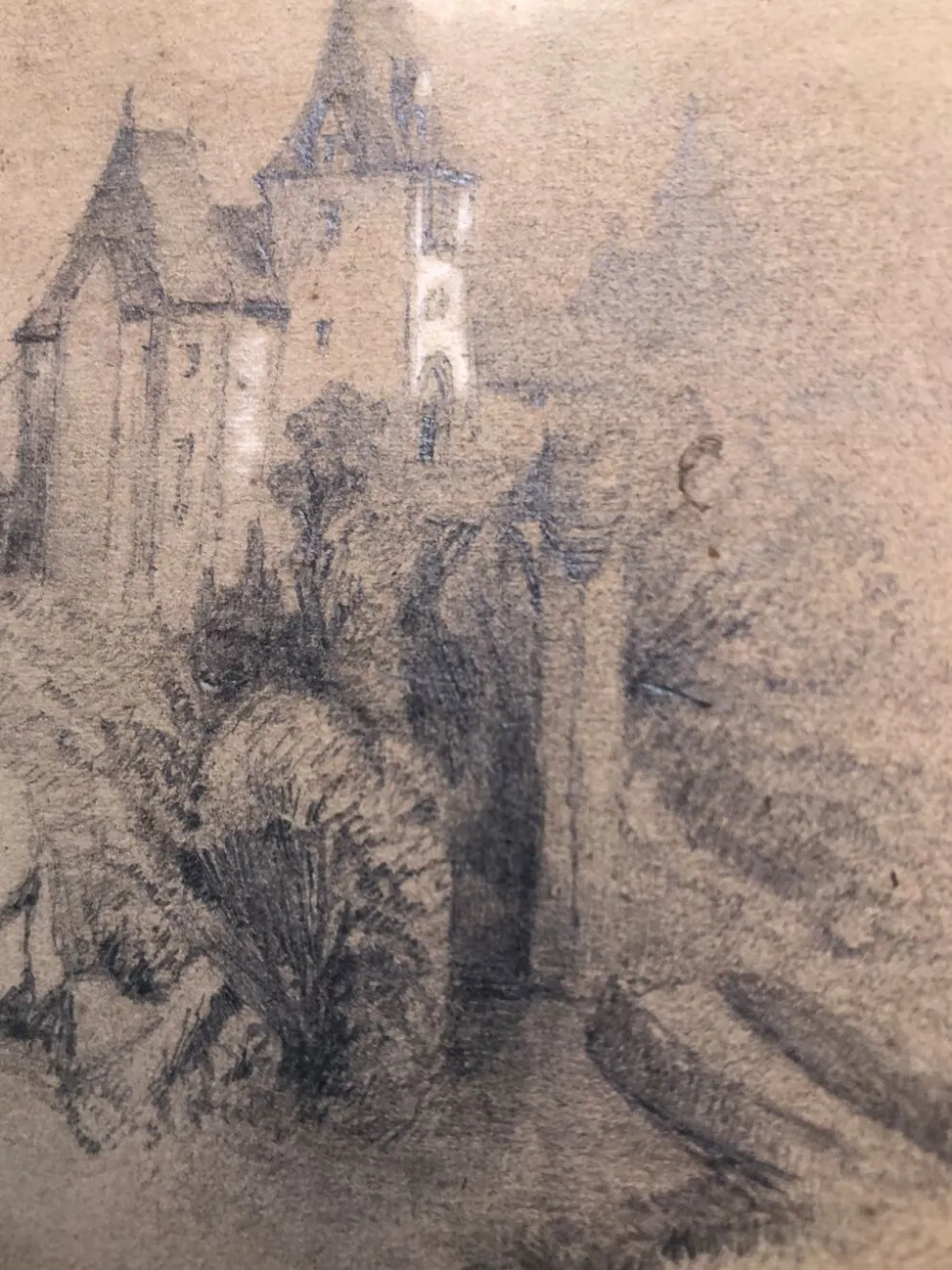 Collage dessins à la mine de plomb et craie blanche 1872