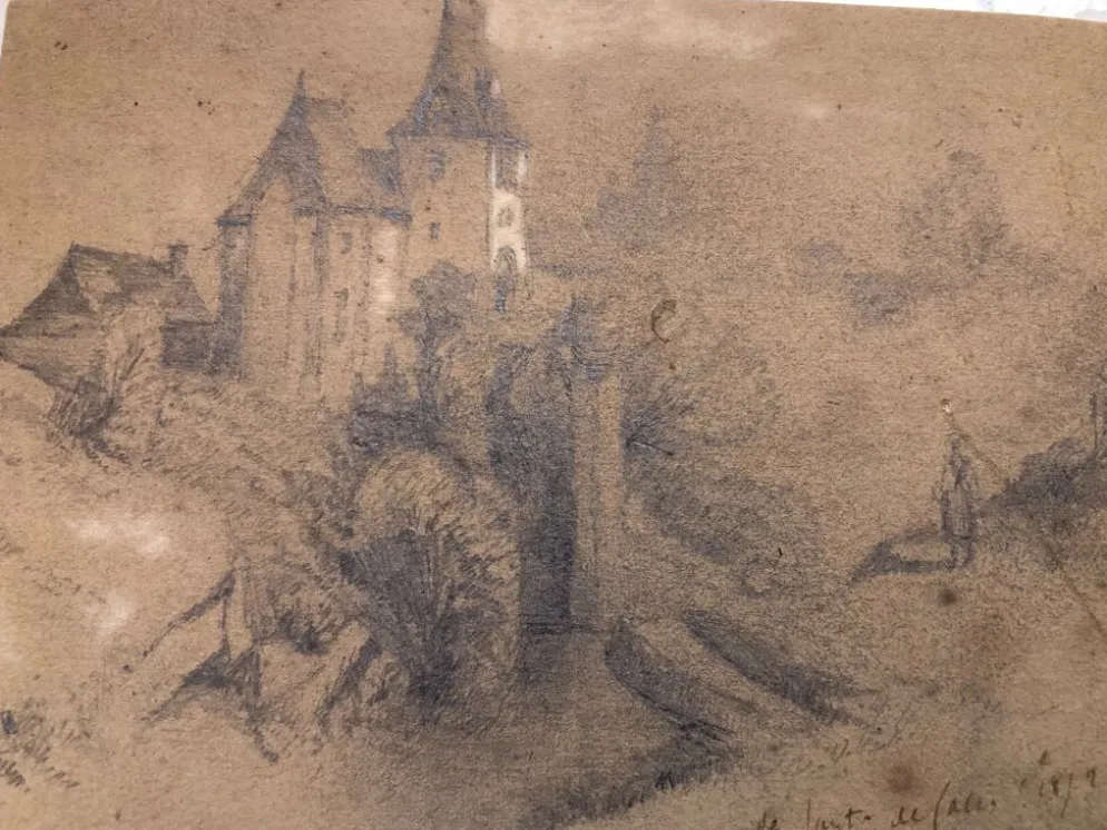 Collage dessins à la mine de plomb et craie blanche 1872