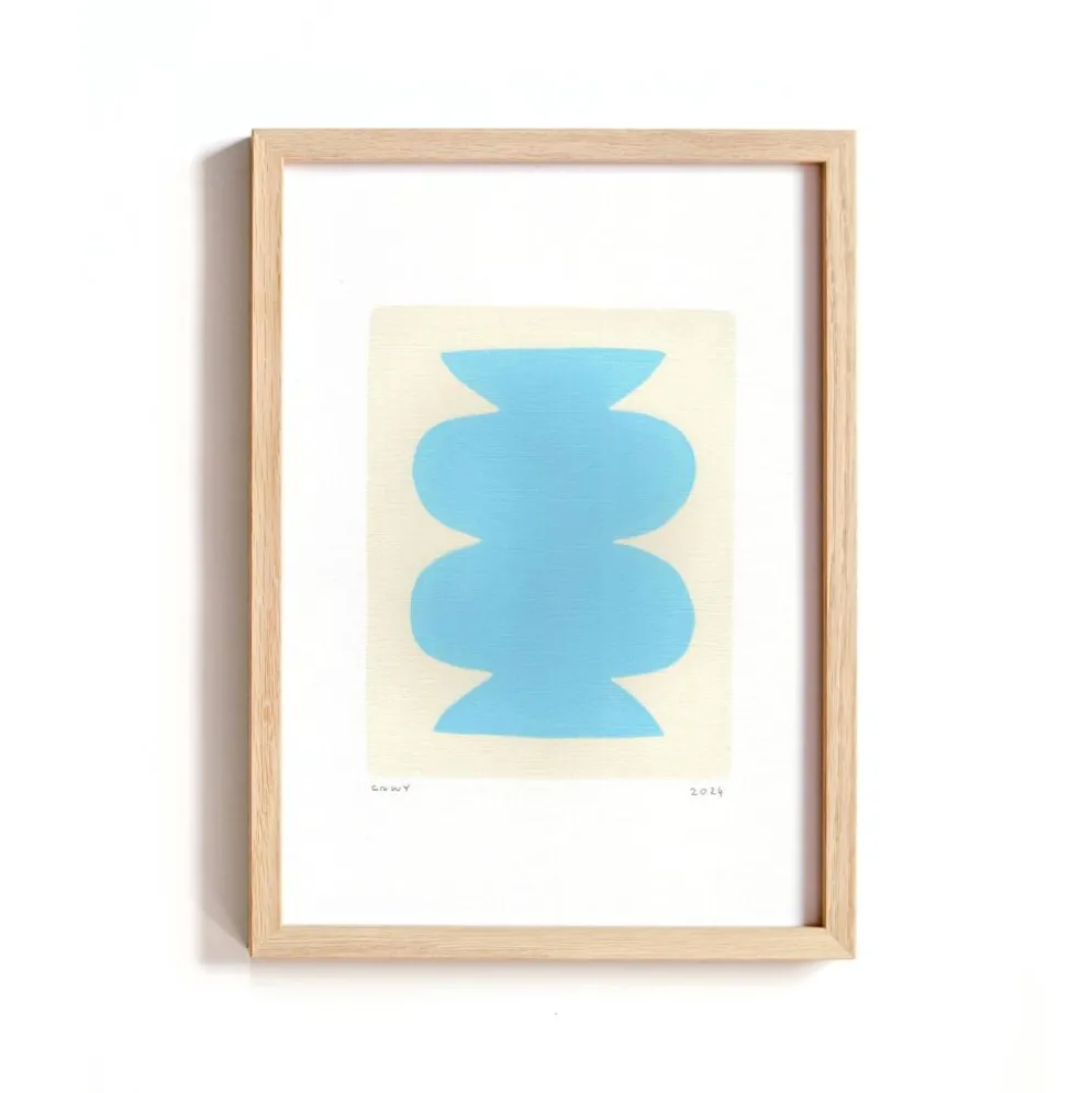 Collection de 4 peintures abstraites bleu ciel signées Eawy