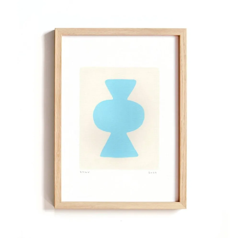 Collection de 4 peintures abstraites bleu ciel signées Eawy