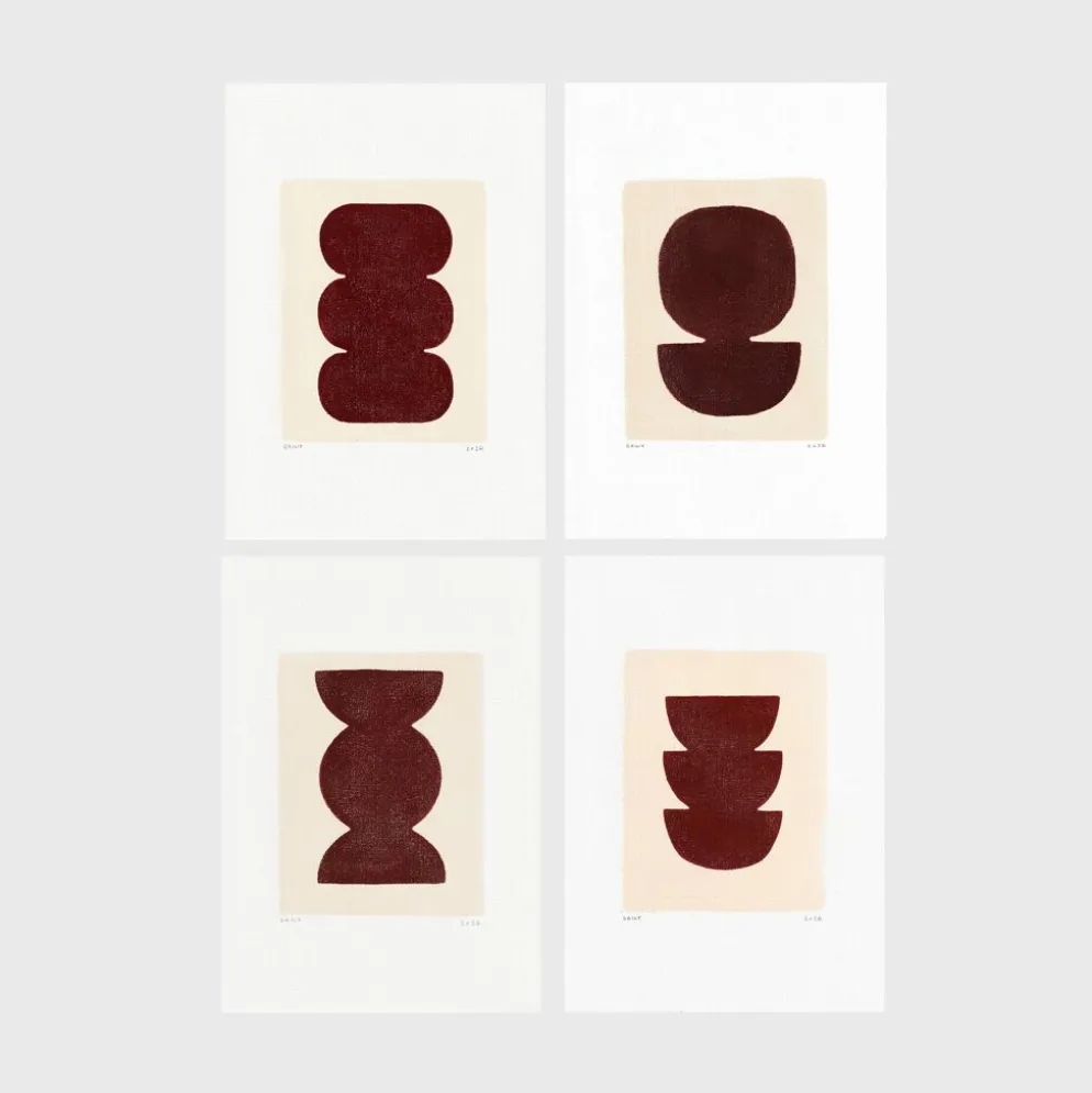 Collection de 4 peintures abstraites sur papier col.marron signées Eawy