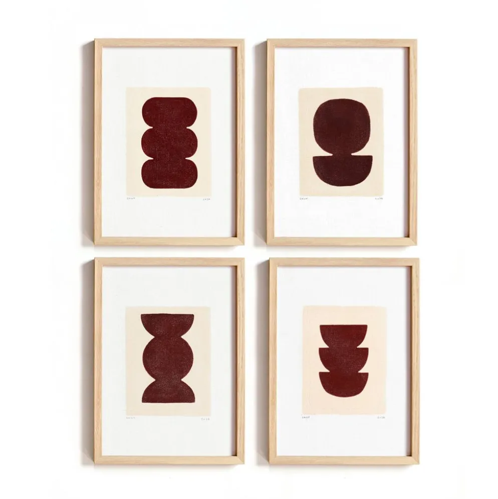 Collection de 4 peintures abstraites sur papier col.marron signées Eawy