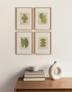 Collection de 4 peintures abstraites col.vert sauge signées Eawy