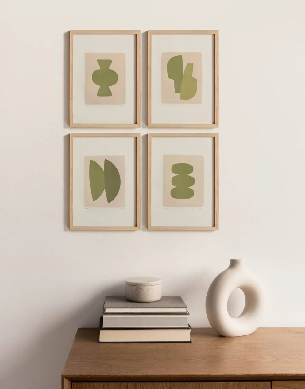 Collection de 4 peintures abstraites col.vert sauge signées Eawy