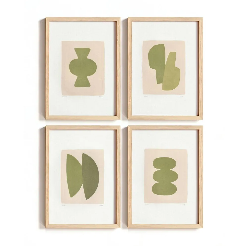 Collection de 4 peintures abstraites col.vert sauge signées Eawy