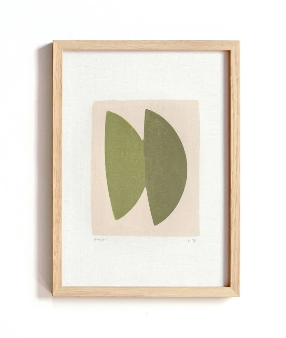 Collection de 4 peintures abstraites col.vert sauge signées Eawy