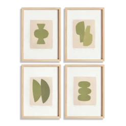 Collection de 4 peintures abstraites col.vert sauge signées Eawy