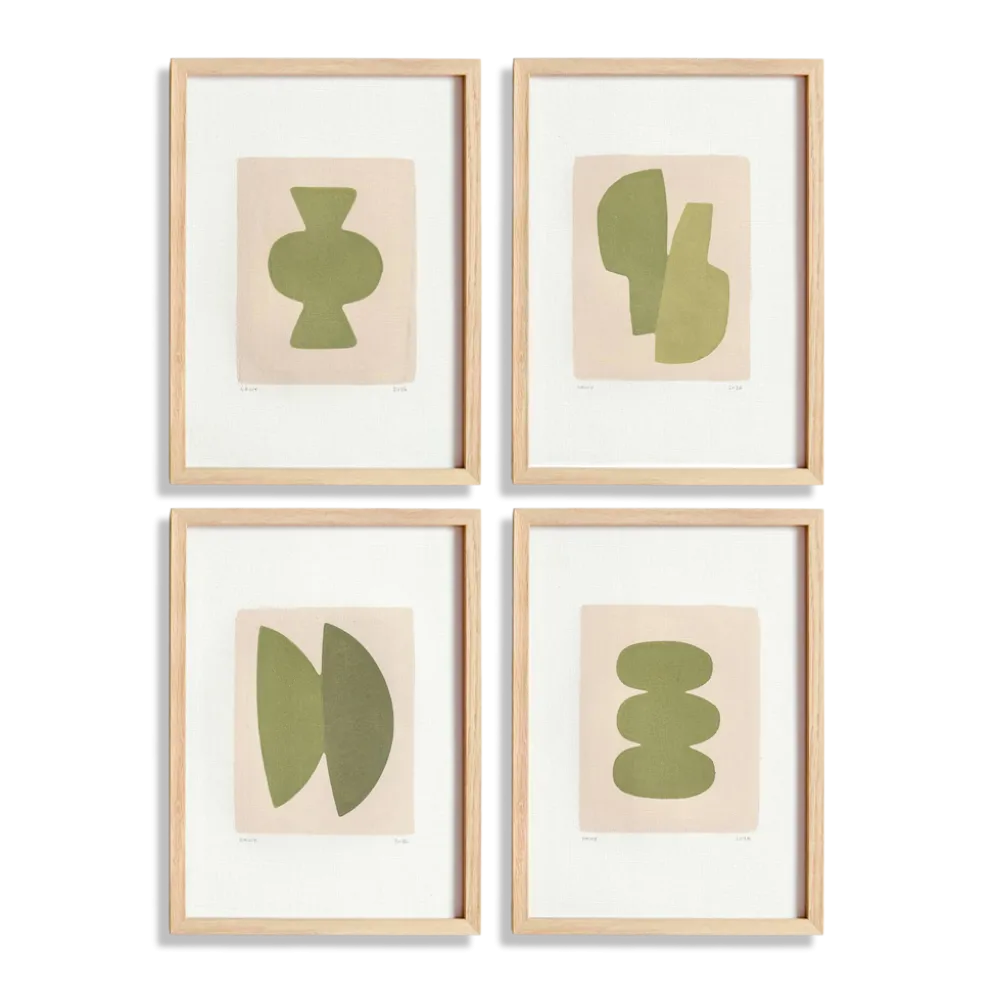 Collection de 4 peintures abstraites col.vert sauge signées Eawy