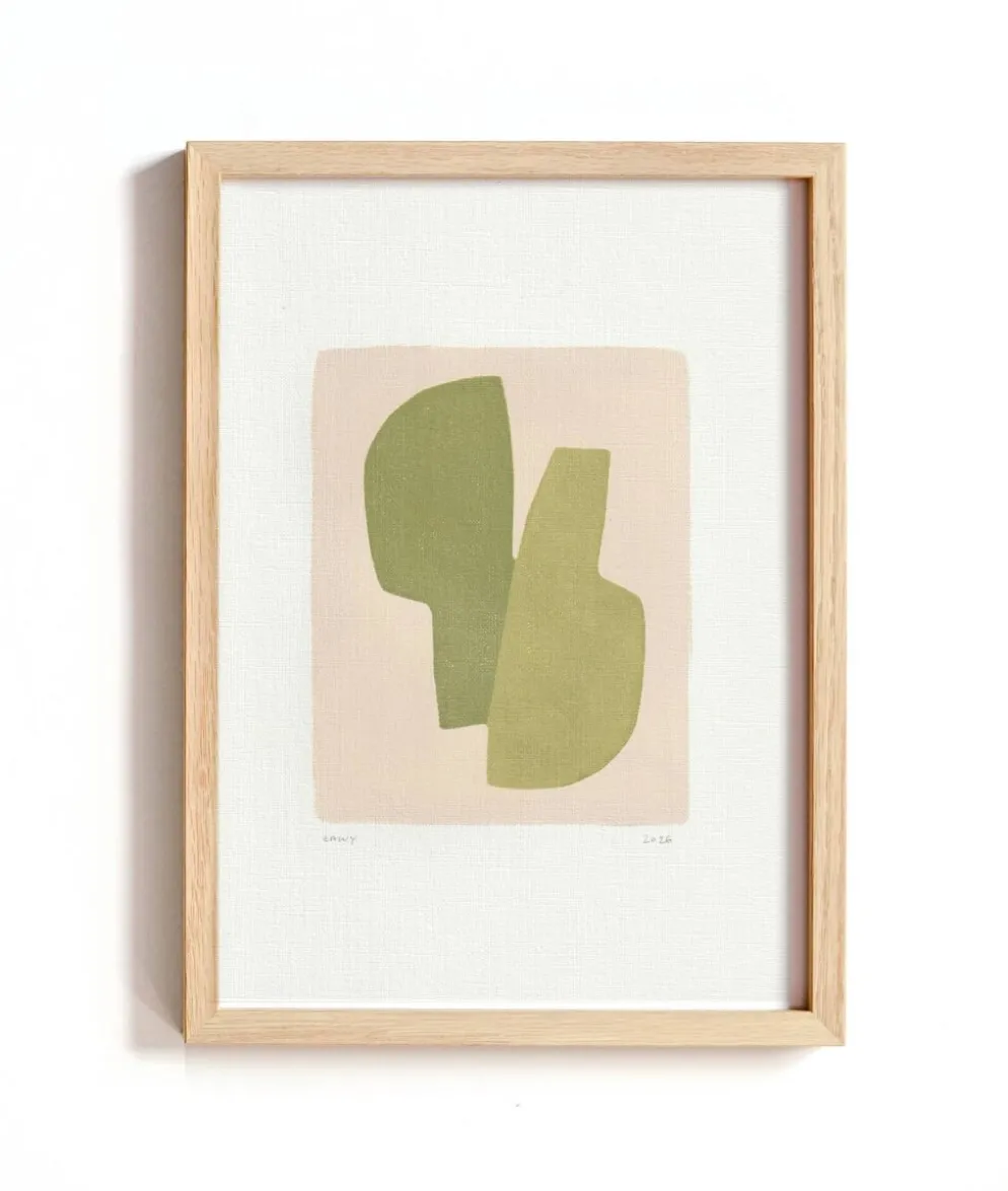 Collection de 4 peintures abstraites col.vert sauge signées Eawy