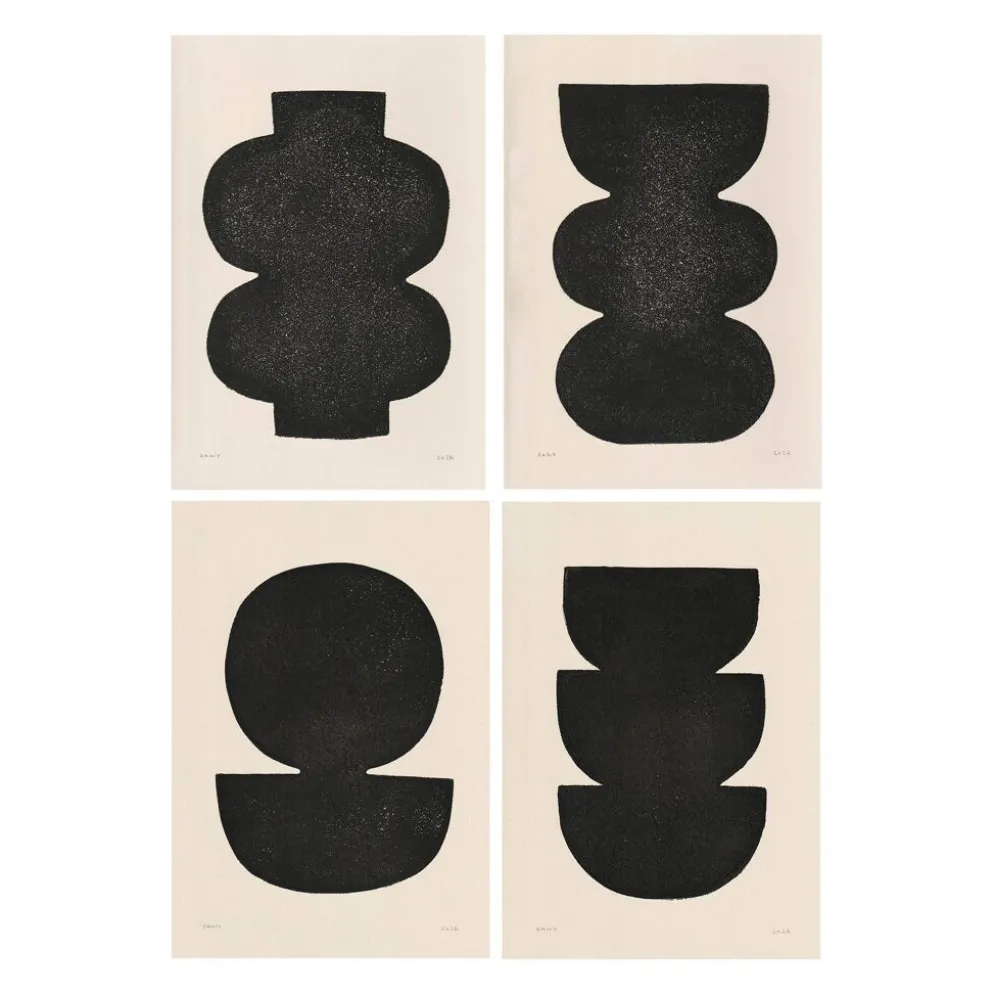 Collection de 4 peintures abstraites noires signées Eawy