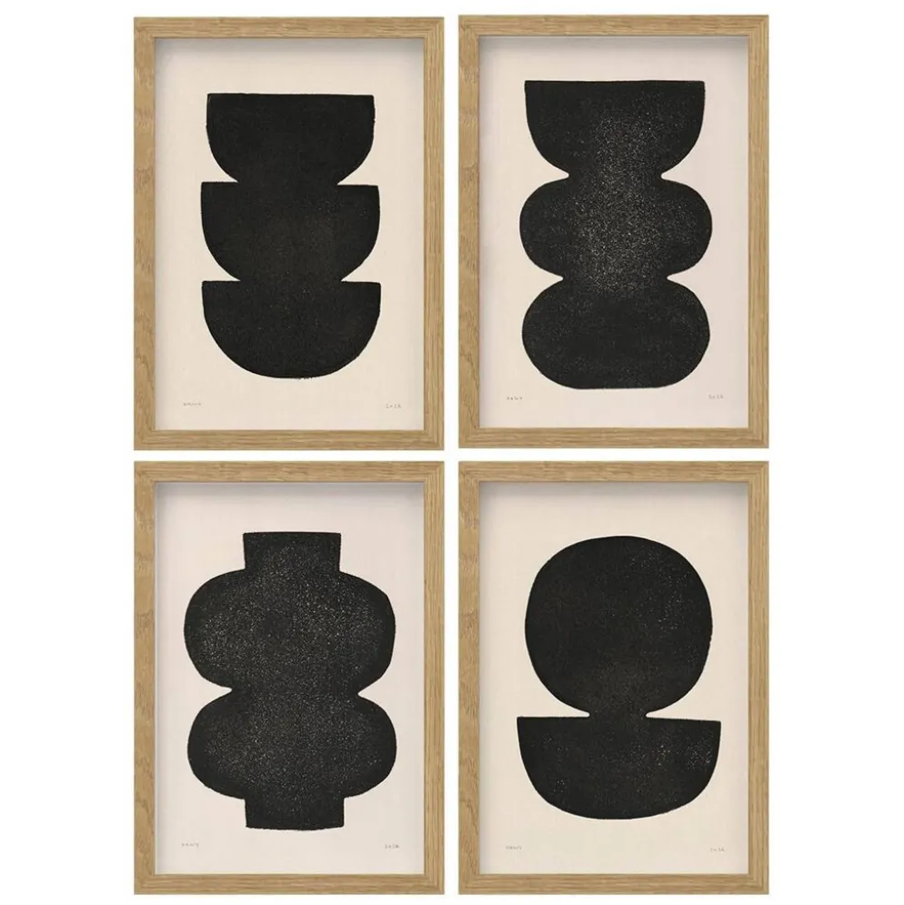 Collection de 4 peintures abstraites noires signées Eawy