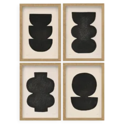 Collection de 4 peintures abstraites noires signées Eawy
