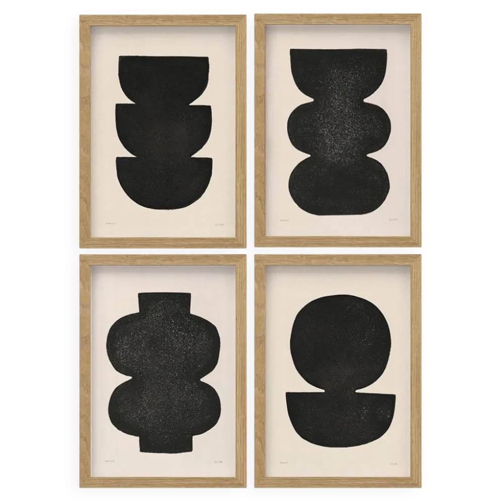 Collection de 4 peintures abstraites noires signées Eawy