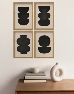 Collection de 4 peintures abstraites noires signées Eawy