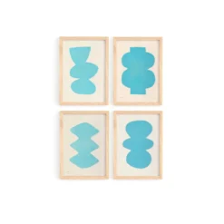 Collection de 4 peintures abstraites col. bleu clair signées Eawy