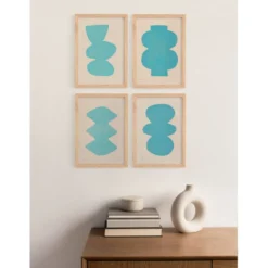 Collection de 4 peintures abstraites col. bleu clair signées Eawy